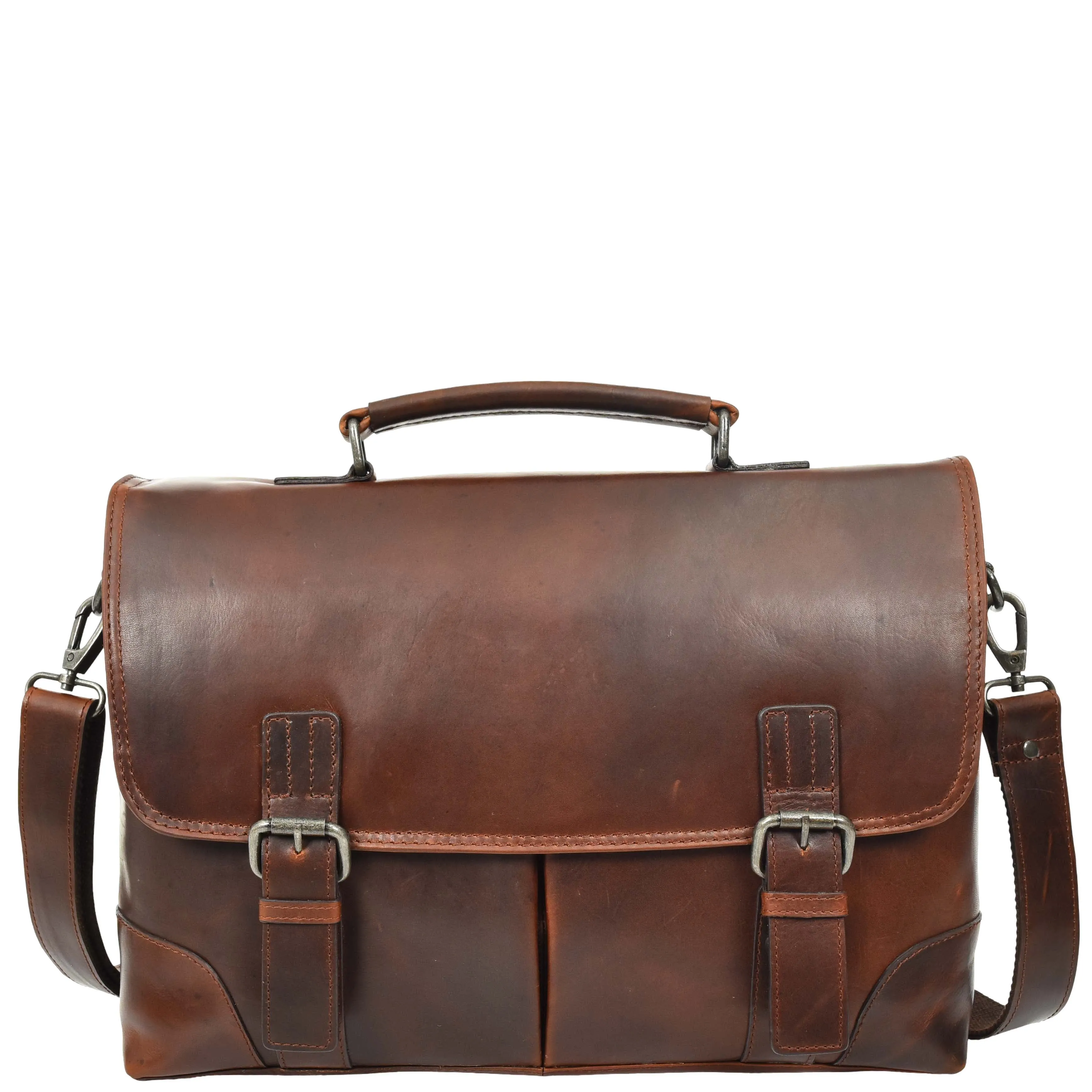 Mens Real Cowhide Leather Briefcase Soft Satchel Office Bag Roy Brown