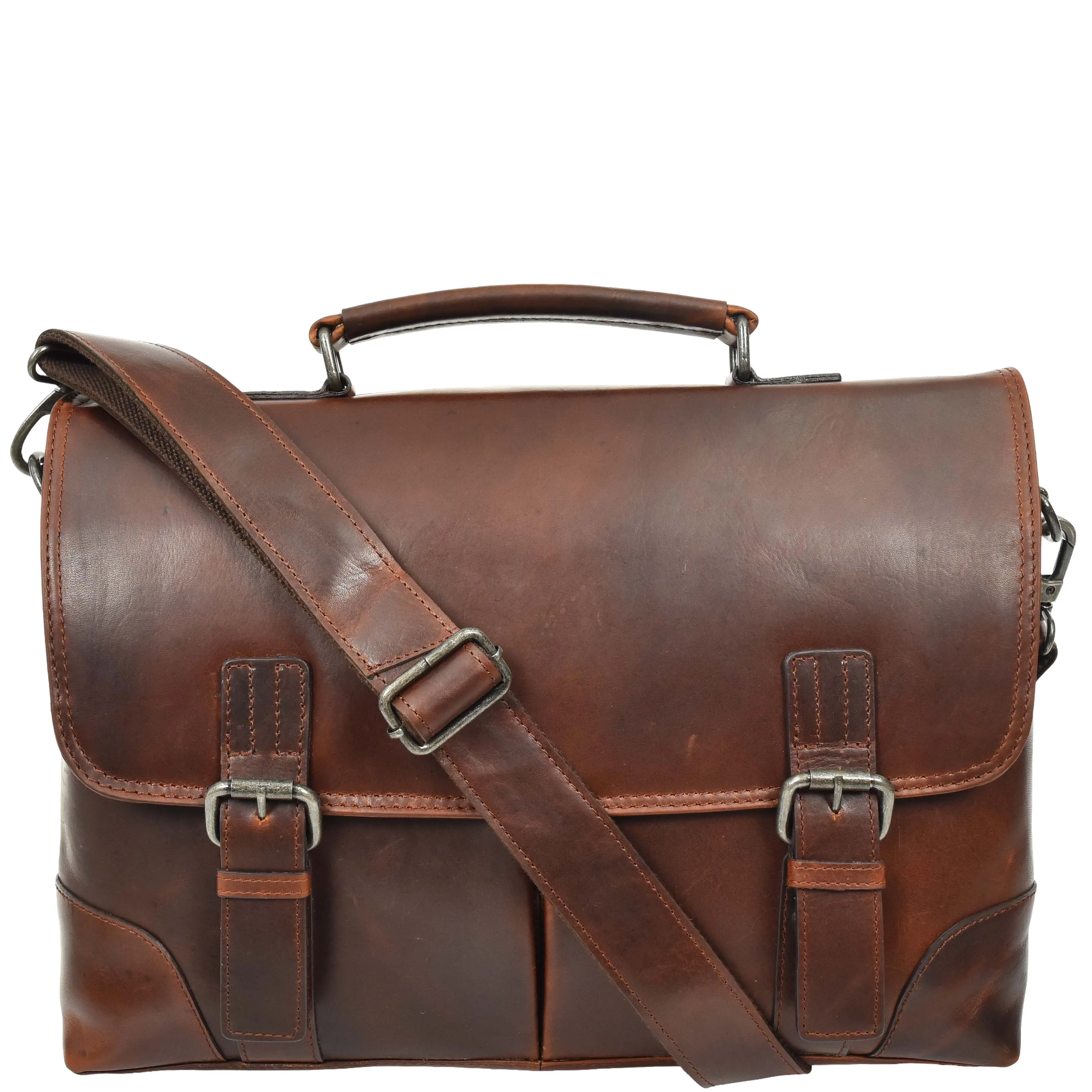 Mens Real Cowhide Leather Briefcase Soft Satchel Office Bag Roy Brown