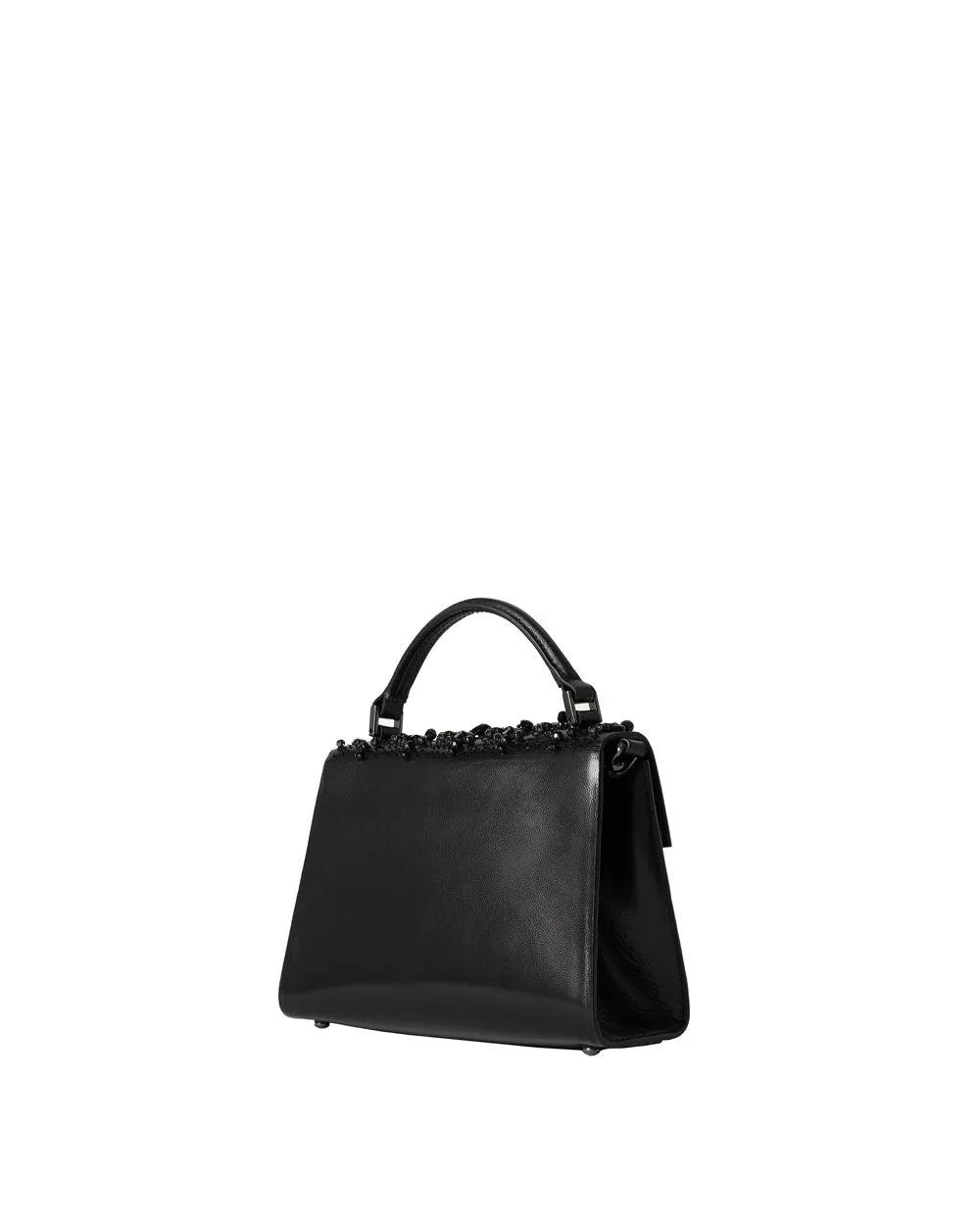 Mini VSling Rhinestone Minaudiere Top Handle Bag in Nero