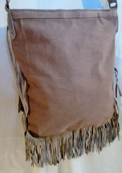 NEW AMERICAN EAGLE OUTFITTERS AEO fringe leather shoulder bag BROWN TAUPE X-body