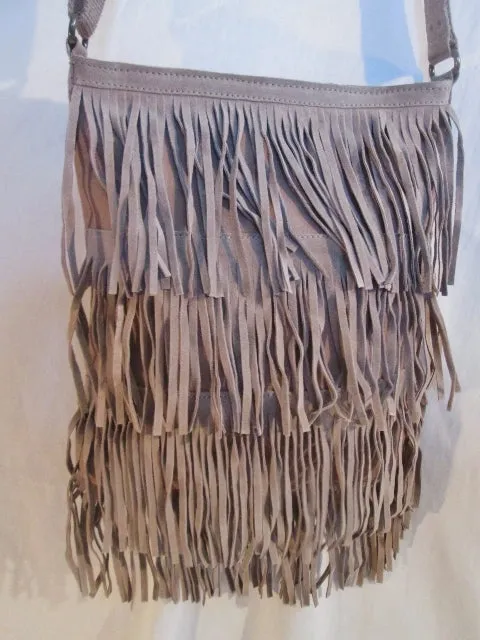 NEW AMERICAN EAGLE OUTFITTERS AEO fringe leather shoulder bag BROWN TAUPE X-body