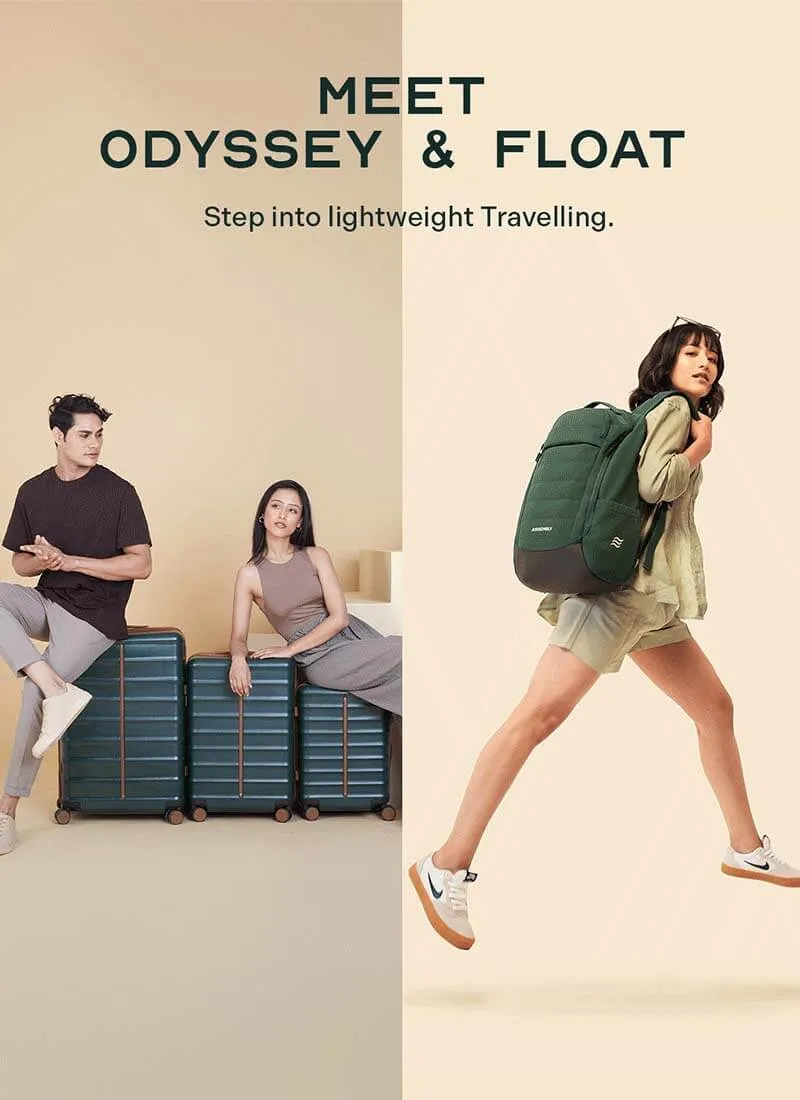 Odyssey Set of 3 & Float Backpack Combo | Forest Green | Cab Med Lar Hard Luggage & Backpack