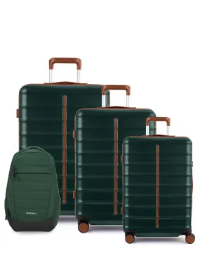 Odyssey Set of 3 & Float Backpack Combo | Forest Green | Cab Med Lar Hard Luggage & Backpack