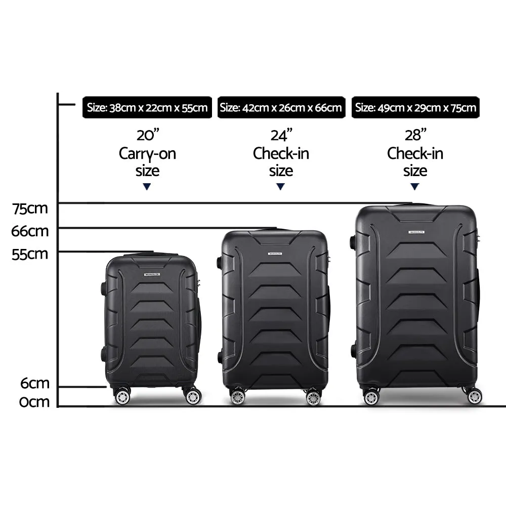 Set of 3 20" 24" 28"Luggage Suitcase Travel Hardcase Trolley TSA Lock Black