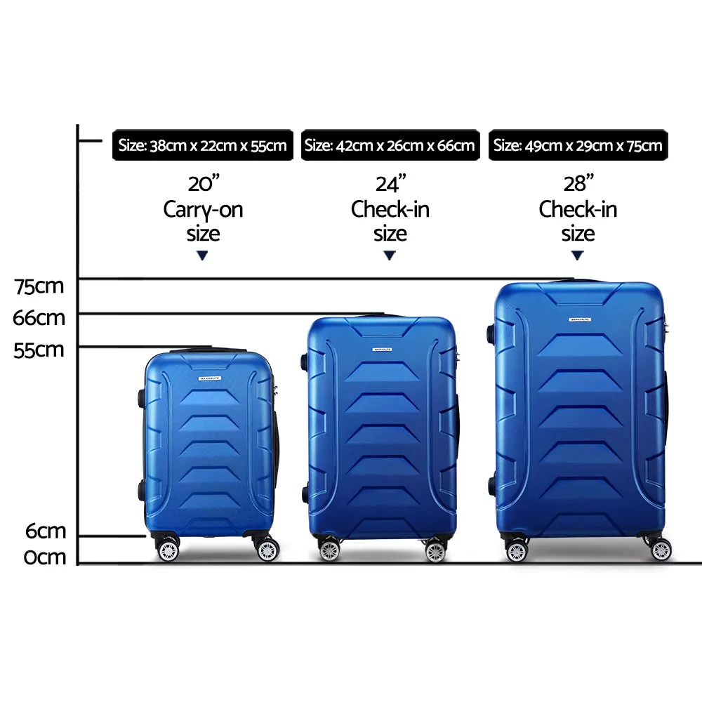 Set of 3 20" 24" 28"Luggage Suitcase Travel Hardcase Trolley TSA Lock Blue