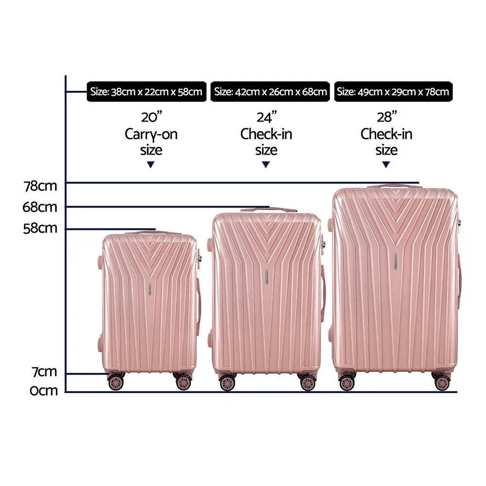 Set of 3 Luggage Set Suitcase Hardcase Trolley Travel Pink