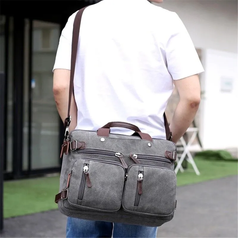 Unisex Canvas Multi-Functional Laptop Bag 8691-2 Grey